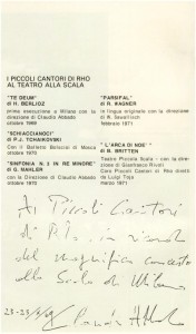 Ottobre 1969 - Claudio Abbado ringrazia i Pueri Cantores per il magnifico concerto tenuto al Teatro alla Scala di Milano